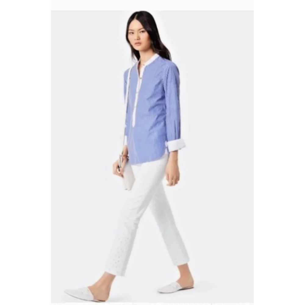 Tory Burch Kiera Straight Leg Embroidered Jeans White